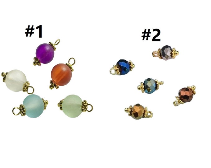 20pcs  Round Frosted Glass/Faceted Glass Pendants, with Alloy Flower Daisy Spacer Beads and Brass Pin-Pls pick a style