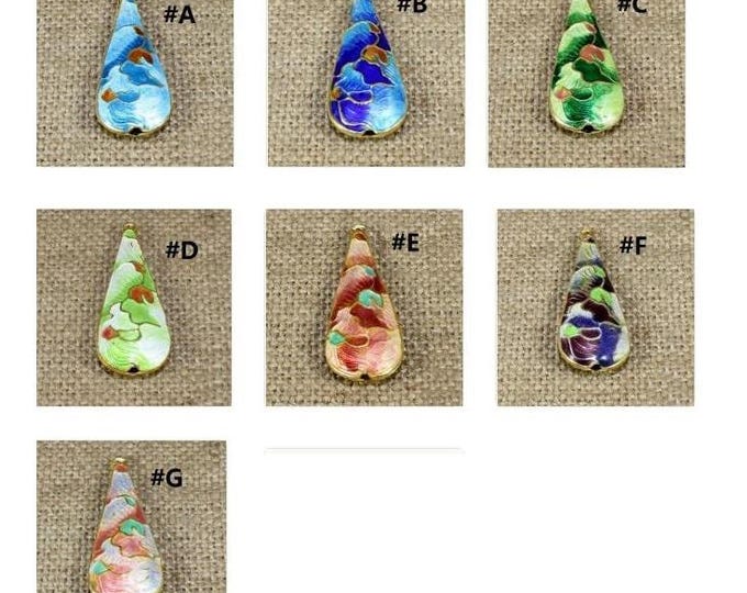 2pc  40x16mm handmade Drop Shape Cloisonne Pendants 4m519-pls pick a color