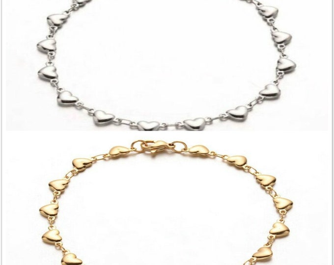 2pc Stainless Steel Heart Link Bracelets-pls pick a color