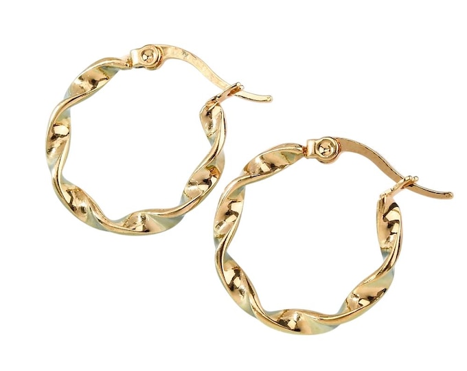 1 Pair Stainless Steel Twisted Hoop Earrings in Gold Finish 21mm, Hypoallergenic Earrings