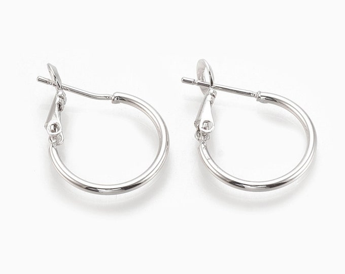 2 Pairs (4pcs) Platinum-Look Brass Hoop Earrings - Nickel-Free, Size Options - Hypoallergenic Jewelry Findings