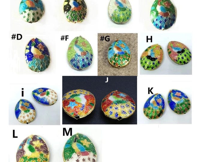 2pc 24x17mm flat drop shape handmade peacock Cloisonne Beads 4M520-pls pick your color