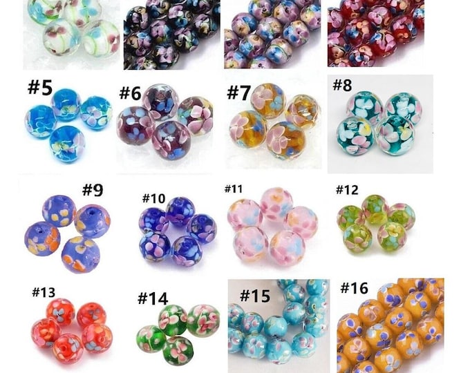 4pc 12mm handmade round lampwork glass beads with inner flowers-Pls pick a color