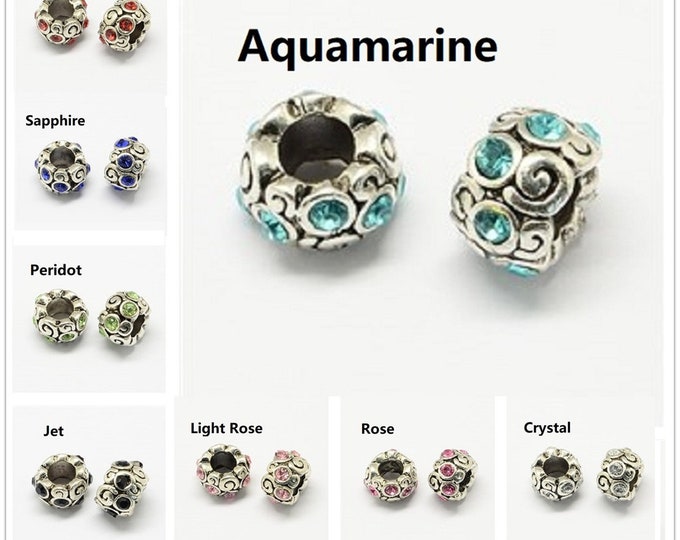 5pc Alloy With Rhinestones Large Hole Style European Beads-Pls pick a color