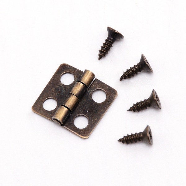 10 sets antique bronze finish metal hinge with screws, for miniature, jewelry boxes - pls pick a size