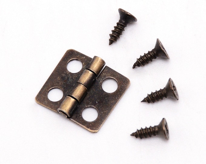 10 sets antique bronze finish metal hinge with screws, for miniature, jewelry boxes - pls pick a size