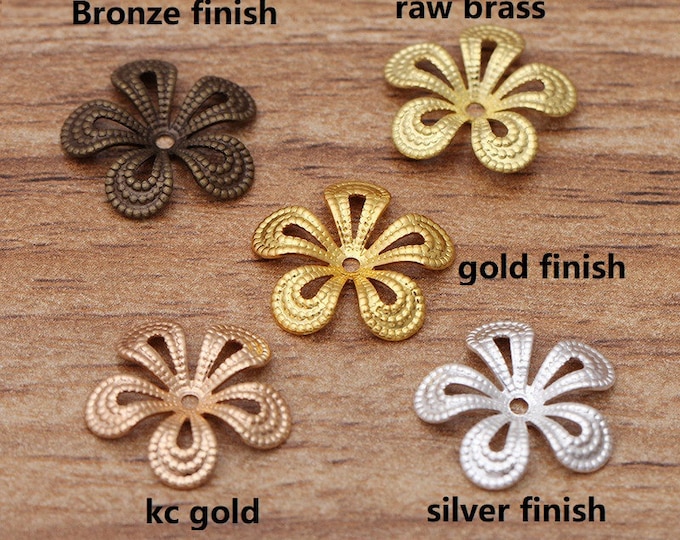 10pc 15mm brass made flower bead caps - pls pick a color
