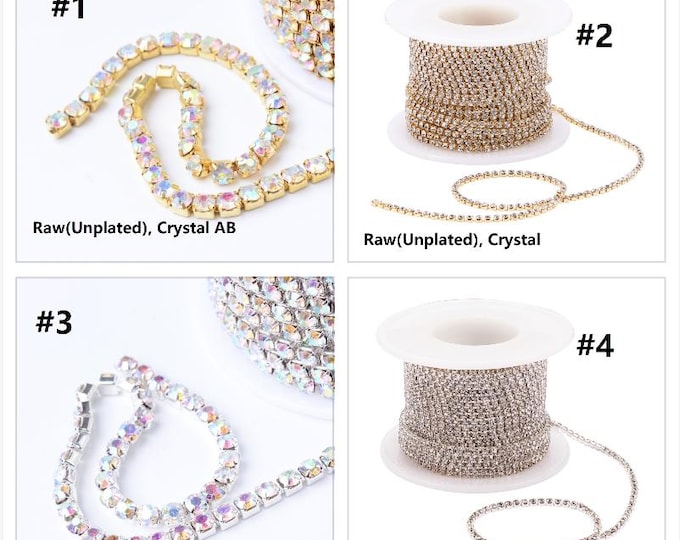 10 Yards Brass Rhinestone Strass Chains, Rhinestone Cup Chains-pls pick a color
