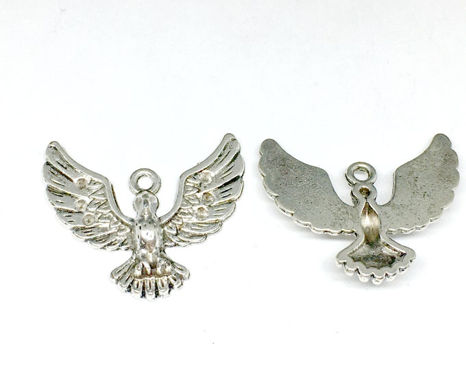 4pc 28x25mm antique silver finish metal bird pendant-4802g