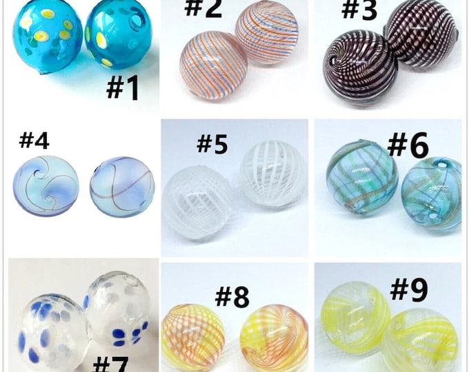 2pc round hollow blown glass beads-pls pick a color