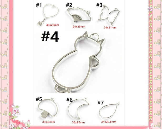 4 pcs platinum look metal hollow blank pendants for resin jewelry making-pls pick a style