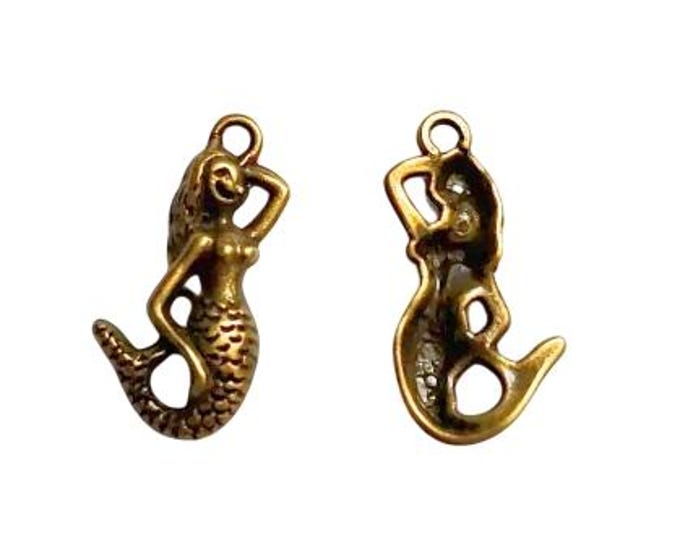 12pc Antique Bronze Mermaid Charms - 23x11mm Nautical Pendants for Jewelry Making, DIY Crafts