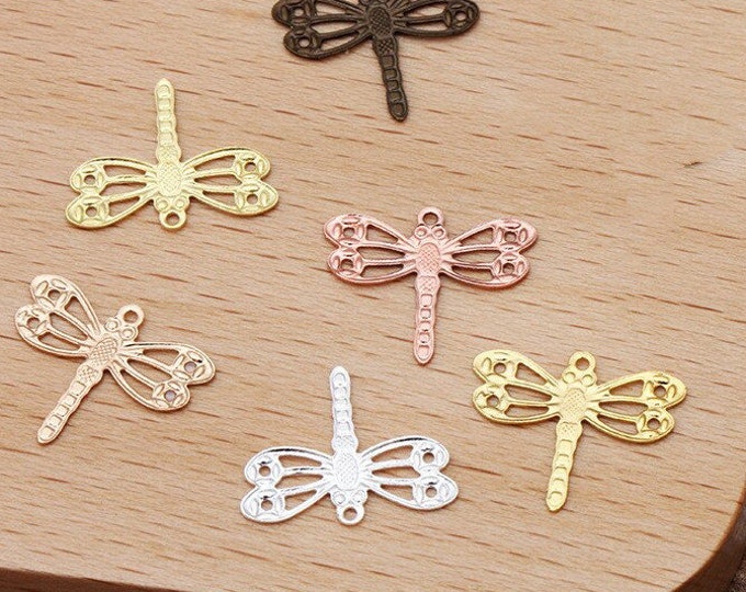 15pc 12x9mm Metal Brass Filigree Dragonfly Charms for Jewelry Making -pls select your own color
