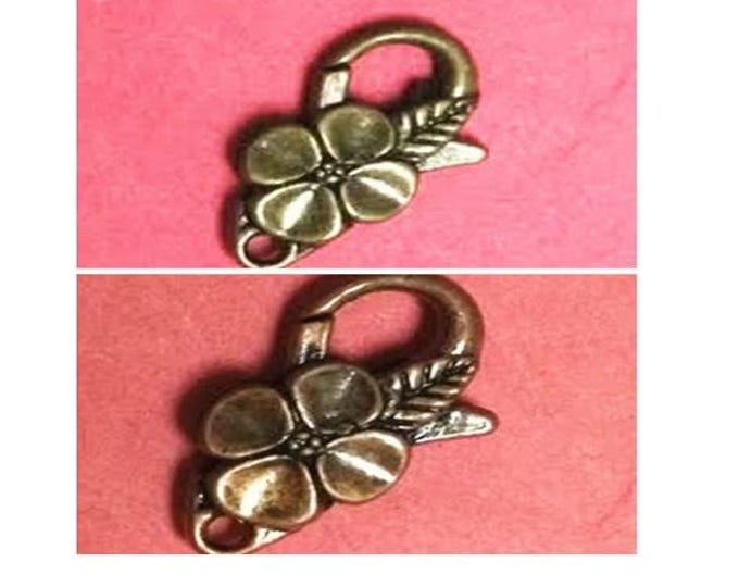 6pc antique finish 25x14mm fancy metal flower shape lobster clasps-pls pick your own color