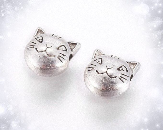 12pcs 8mm antique silver finish metal kitty head beads-LV88E