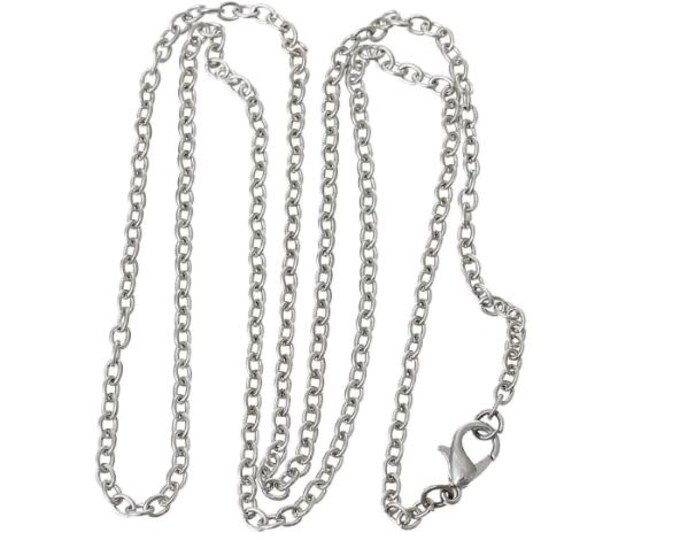 12pc Antique Silver Oval Link Necklaces - 24 Inch Ready-to-Wear Statement Jewelry - Vintage Chunky Chain Necklaces