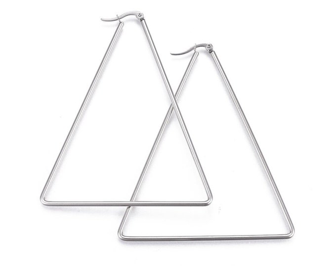 2 pairs  Triangular shape stainless steel earring hoops  -Pls pick a size