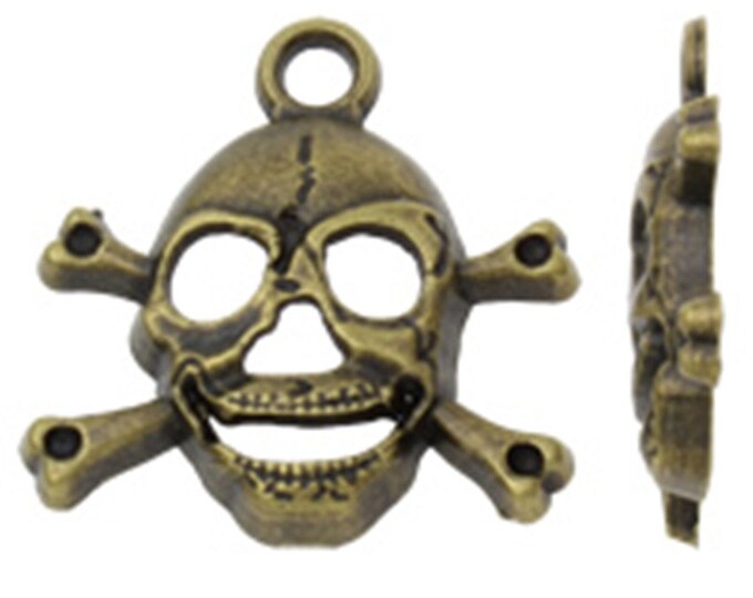 4pc 32x30mm antique bronze finish metal skull pendants-7682J