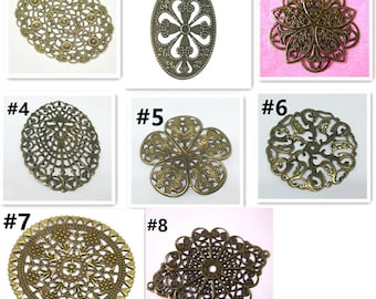 8pc antique bronze finish metal filigree center piece/wraps- pls pick a style