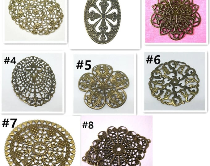 8pc antique bronze finish metal filigree center piece/wraps- pls pick a style