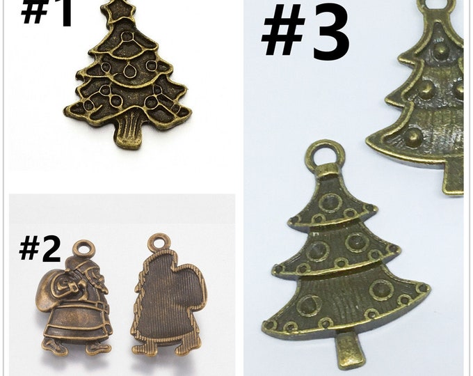 12pc  antique bronze finish Christmas theme metal  pendants-pls pick a style