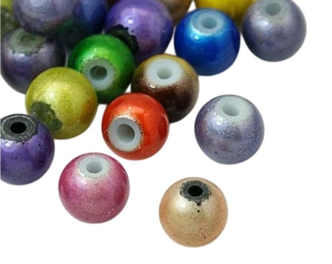 50pc 8mm mix color painted glass beads-6698