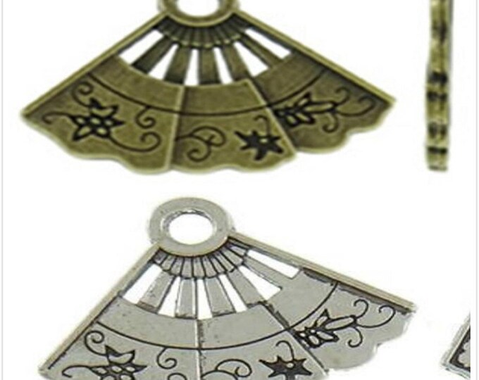10pc 29x22mm antique finish zinc alloy metal fan pendant-pls pick a color