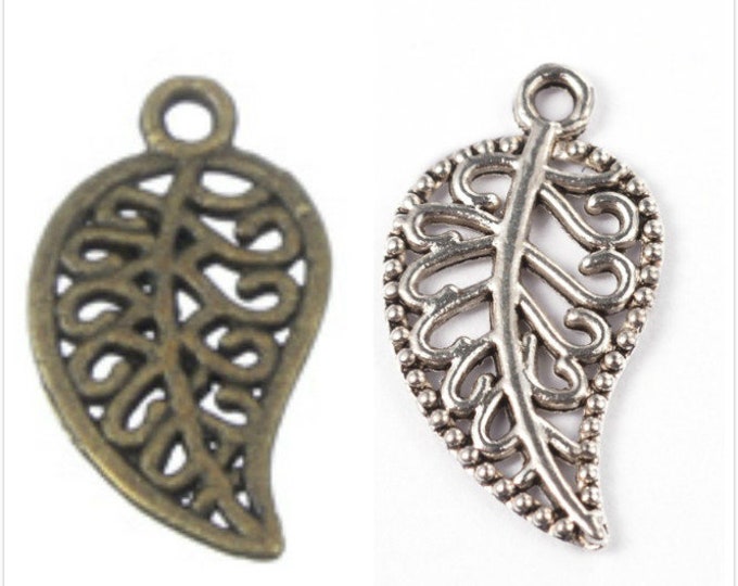 12pc 18x10mm antique  finish metal leaf charm/pendant-pls pick a color