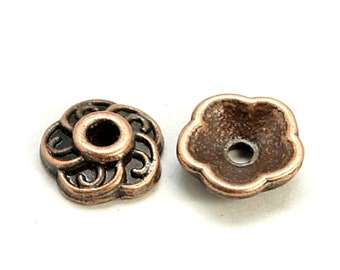 30pc 9mm antique copper finish metal bead cap-6989