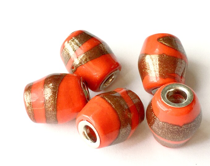 5pc 15x12mm drum style European lampwork glass beads-7018