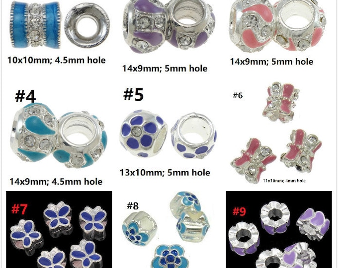 5pc Alloy Enamel With Rhinestones Large Hole Style European Beads-pls select a style