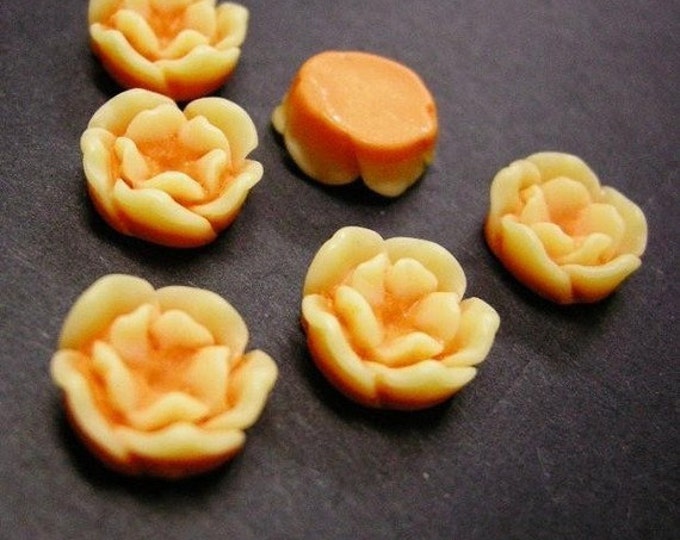 6pc Orange Resin Flower Cabochon-3512