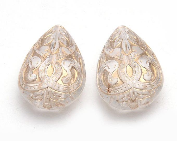 12pc Flat Teardrop Shape Acrylic Beads,Golden Metal Enlaced