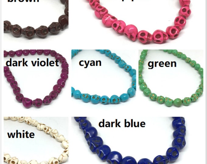 40pc 10x8mm Halloween Dyed Synthetic Howlite Skull Head Beads - pls pick a color