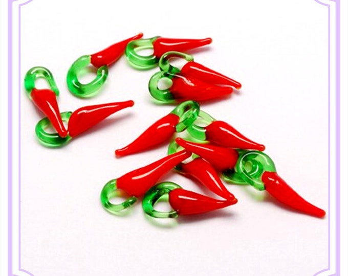 8pc 22x8mm lampwork glass hot chili pepper charms-fz106