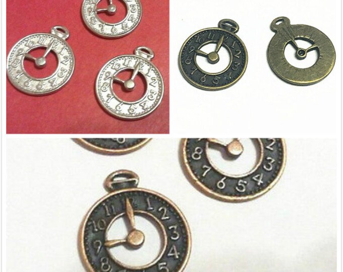 6pc antique finish metal clock pendants-pls pick a color