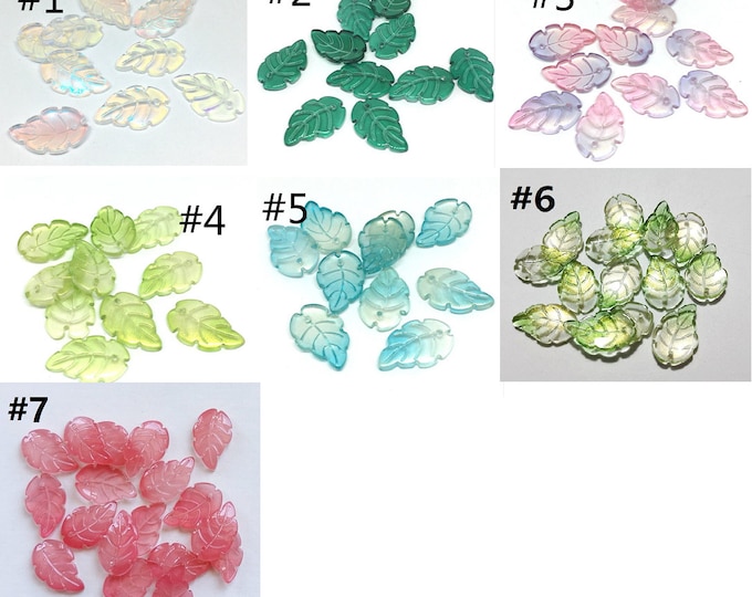 10pc 23.5x15mm  Transparent Glass Leaf Charms, Pendants- pls pick a color