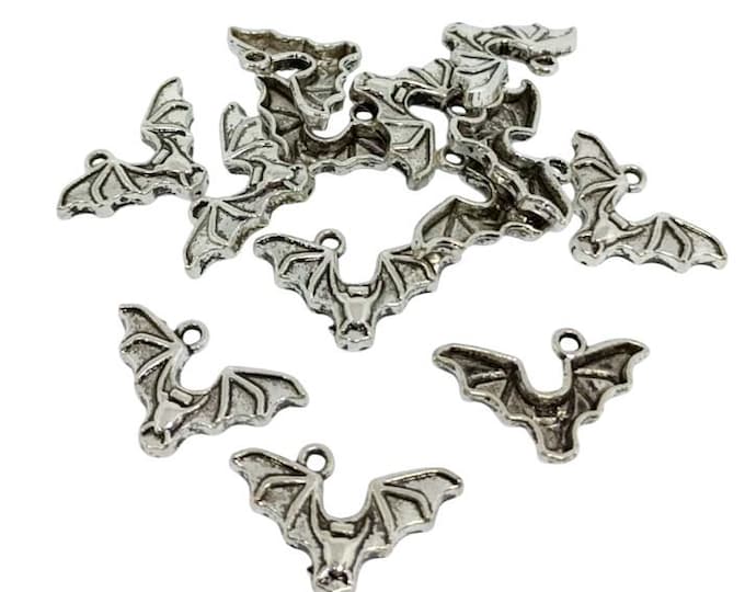 24x16mm Antique Silver Bat Charms - 12pcs Halloween Jewelry Making Supplies