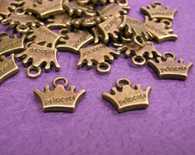 12pc 13mm antique bronze princess crown charms-499