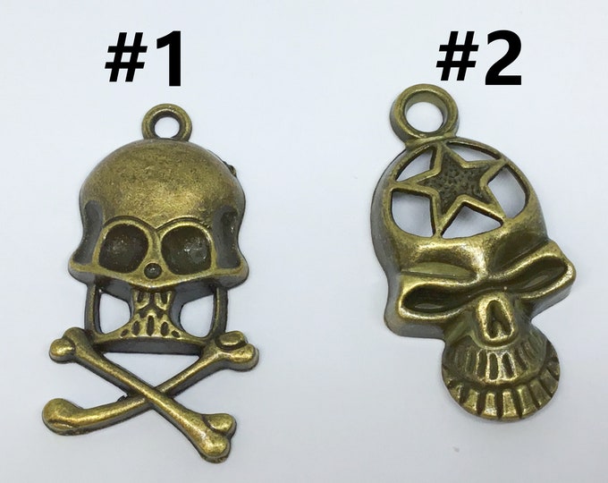 4pc Halloween antique bronze finish skull  pendants-pls pick a style