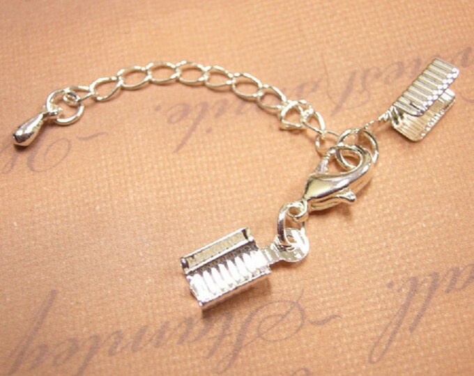 5 Leather Clip Ends Chain & Clasps Brass Base Nickel Free Silver Color-6865