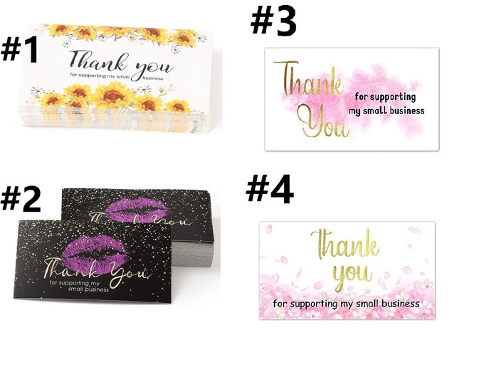 50pc paper made Thank You Theme Cards 9X5cm- pls pick a pattern