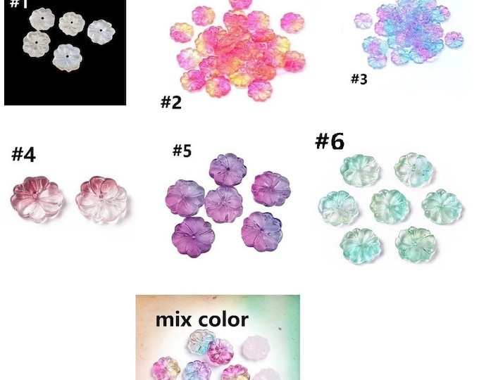 6pc 15mm rainbow glass flower shape beads-pls pick a color