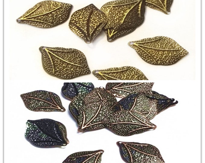 50pc 22x15mm antique finish iron filigree leaf pendants-pls pick your color