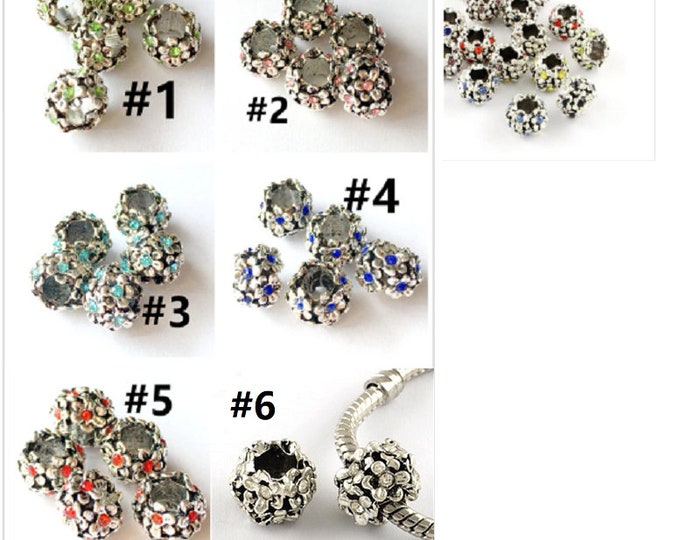 5pc Alloy With Rhinestones Large Hole Style European Beads-pls pick a color