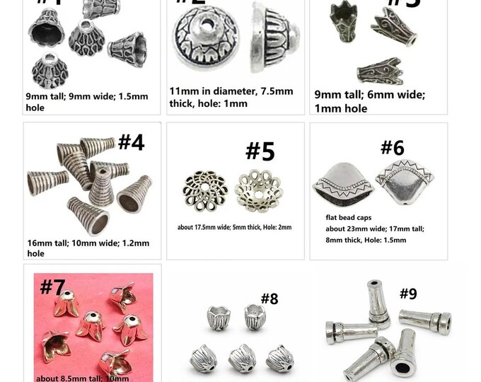 10pc antique silver finish metal  bead caps-Pls pick a style