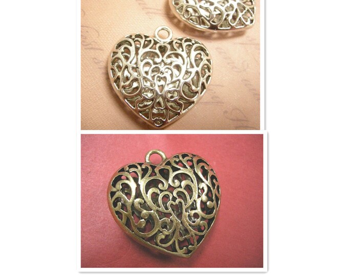 2pc 36x32mm antique finish metal heart pendant-pls pick a color