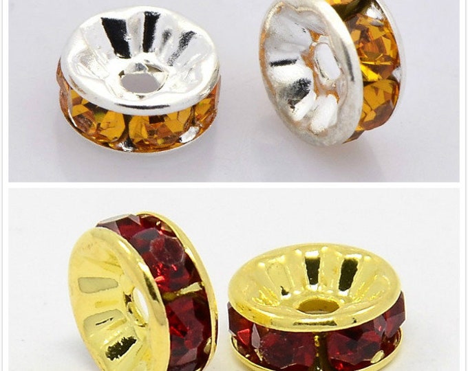 12pc 6mm Brass Rhinestone Spacer Beads-pls pick a color