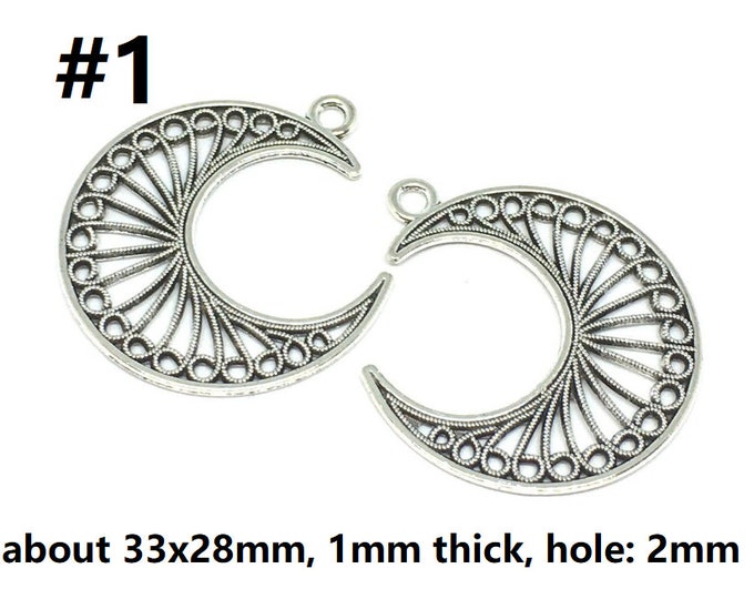 6pc antique silver finish moon shape pendants- pls pick a style