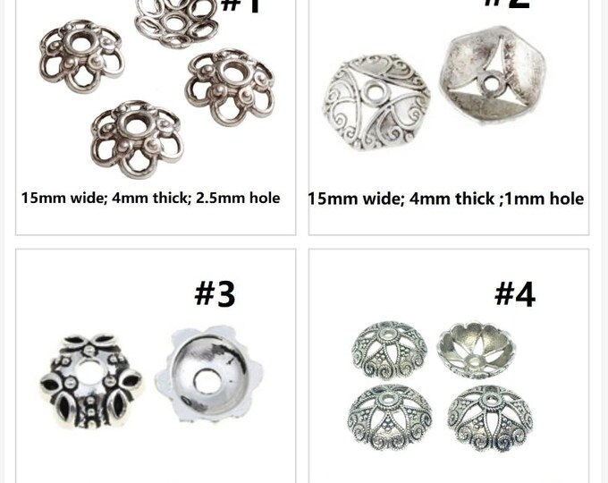 12pc 15mm antique silver finish metal bead caps-pls pick a style